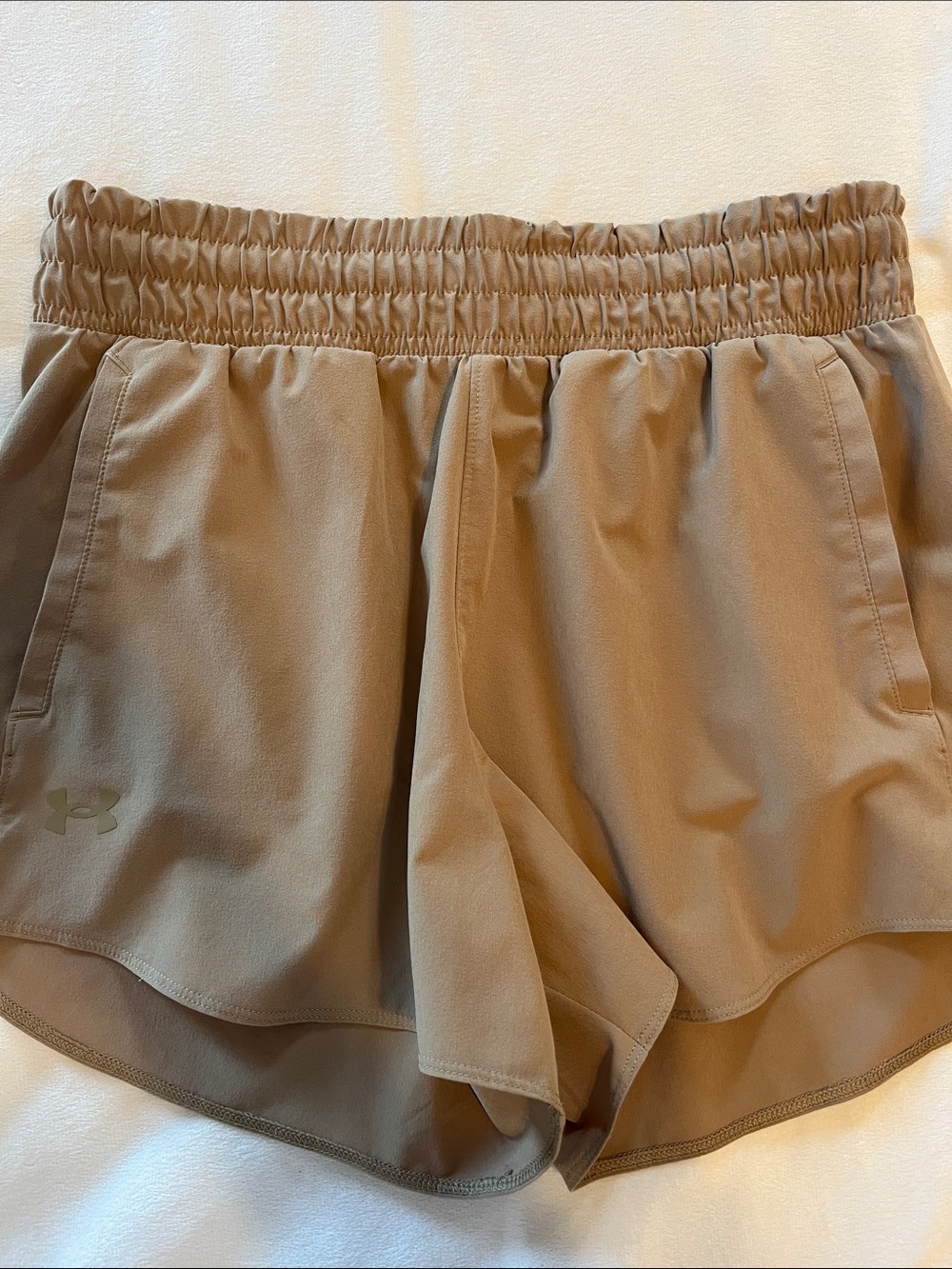 Under Armour Women's Tan Elastic-Waist Training Shorts - Picture 4 of 11